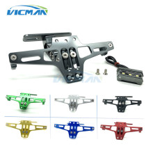 Supporto per targa posteriore universale per moto con luce LED bianca multi-angolo in alluminio CNC