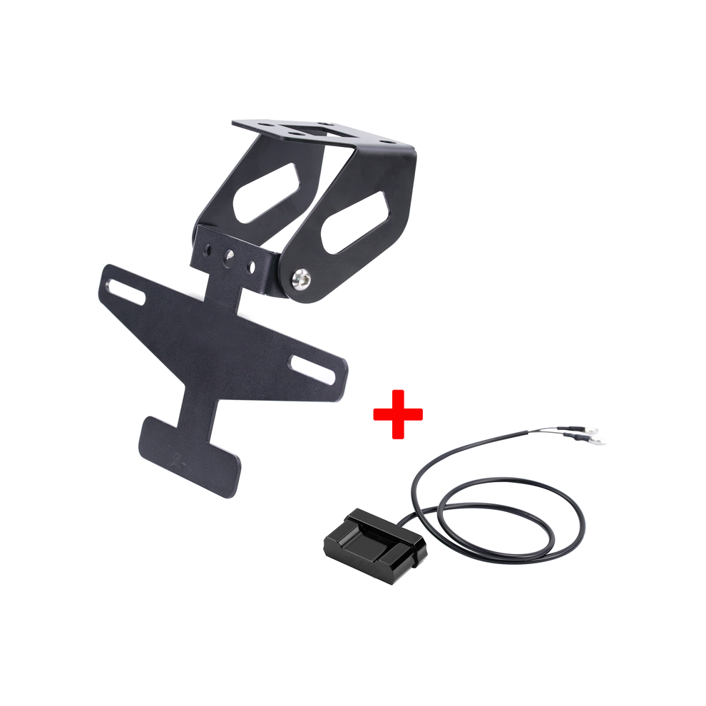 (Avec lumière LED noire) Support de plaque d'immatriculation de moto Support de garde-boue arrière Éliminateur