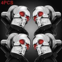 4 Stück Chrom 3D Totenkopf Motorrad Nummernschild Bolzen Schraubverschluss für HarleyMotor Fahrzeugrahmen
