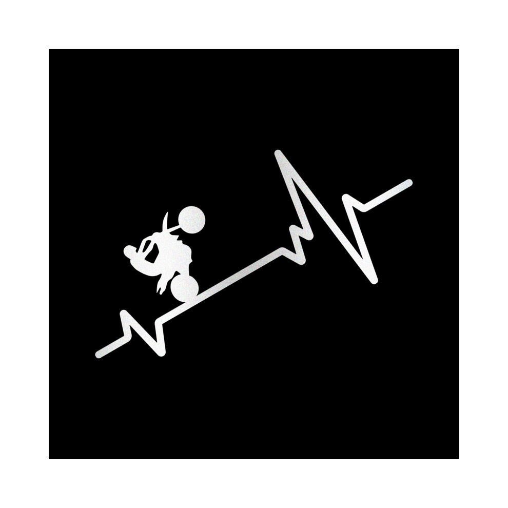 (Blanc argenté) Autocollants de véhicule de moto Heartbeat Creative Moto Corps Vinyle Autocollants Fender