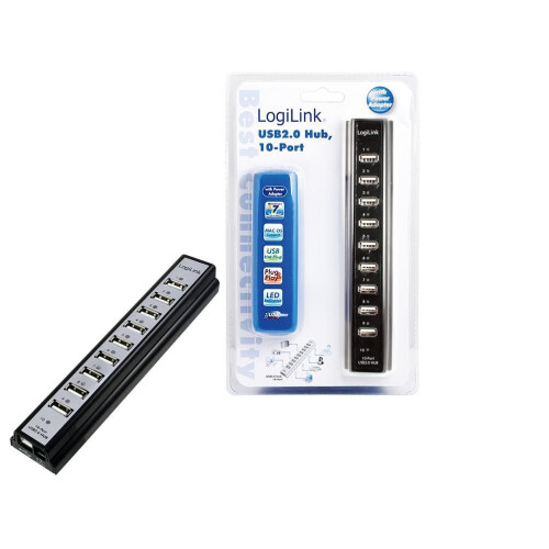 Hub met 10 USB 2.0 poorten met netvoeding