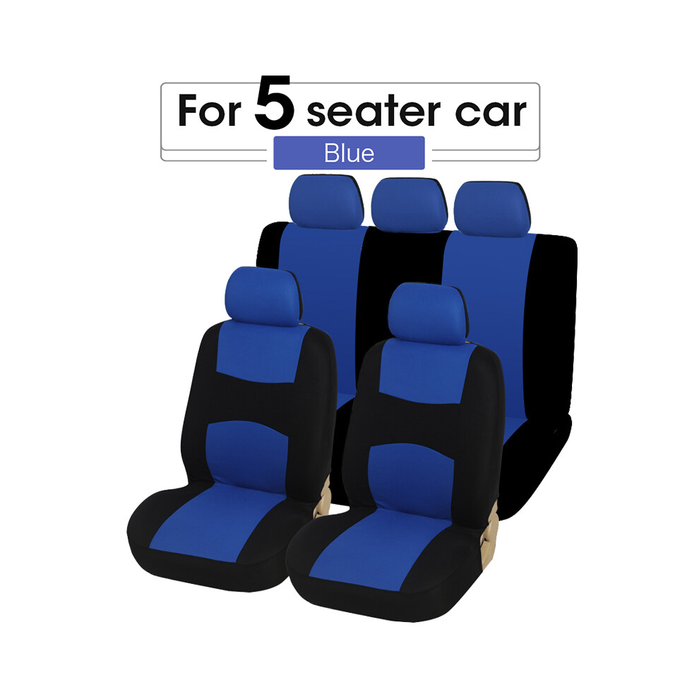 Housse de siège auto (5 places - Bleu) compatible avec airbag, tissu de ventilation, coussin de protection,