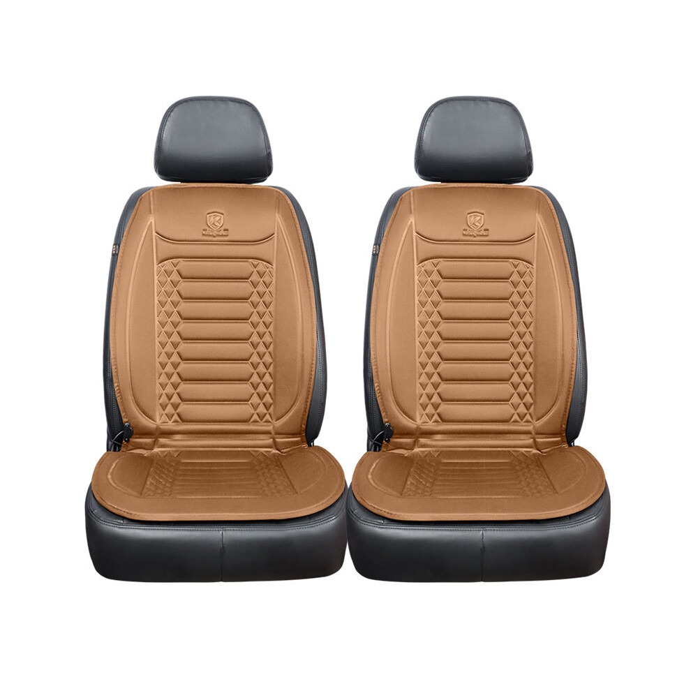 Housse de siège chauffante pour voiture (marron clair, 2 places), 12/24 V, 30 pi, chauffage rapide,