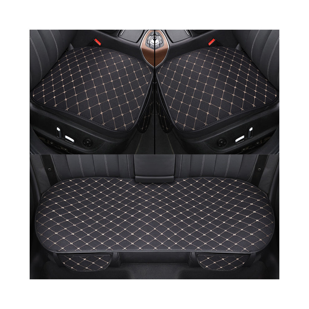 (Noir Beige 1 Set) Housses de siège auto avant arrière coussin en lin antidérapant accessoires auto
