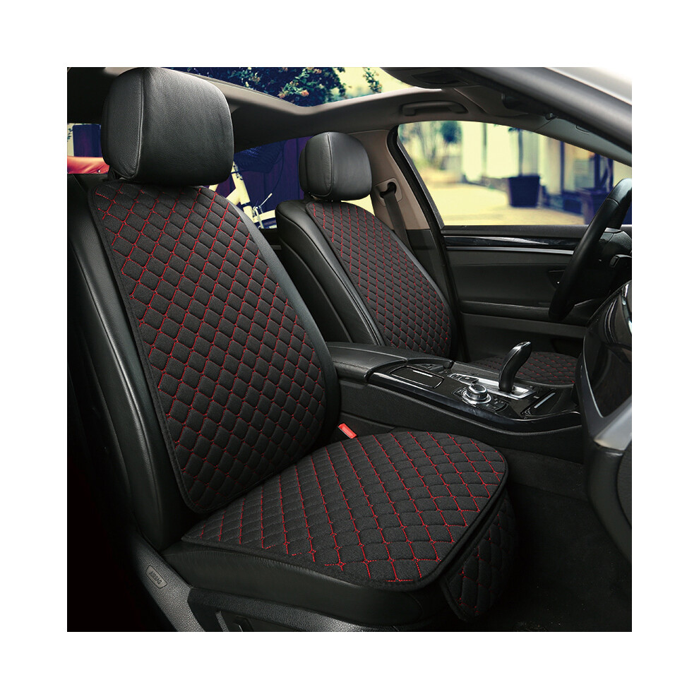 (2 avant noir rouge) Grande housse de siège de voiture en lin, protection avant arrière, coussin de