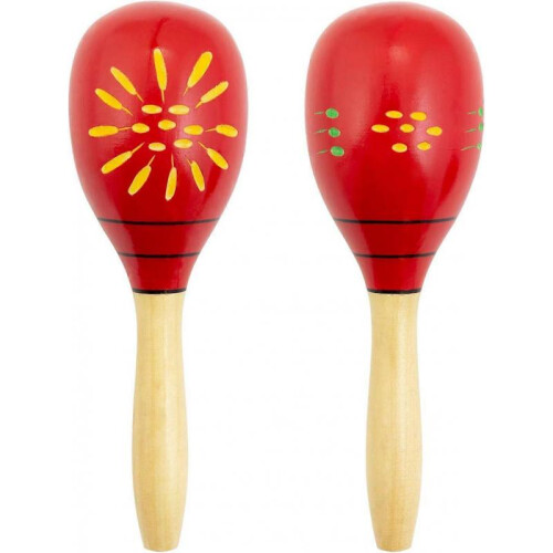 Decorated Wooden Maracas - Red - One Pair 2