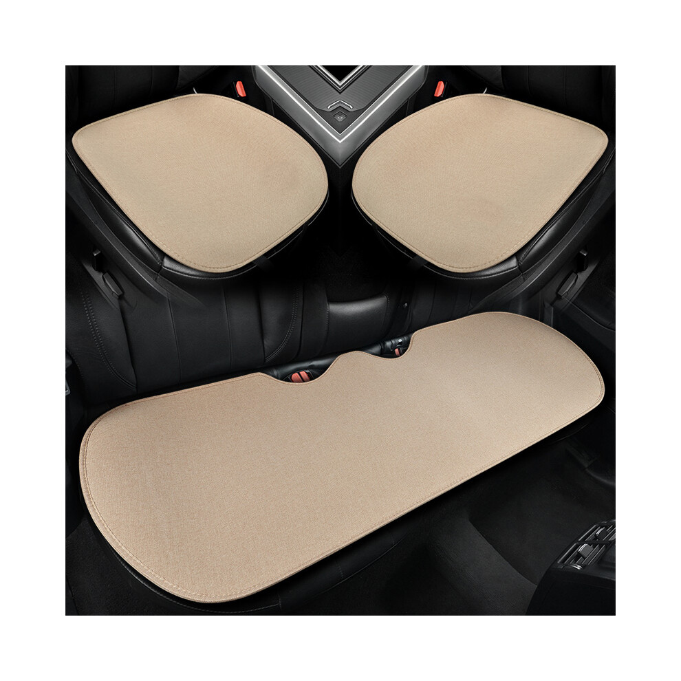 (3 pièces beige) Ensemble de housses de siège de voiture universelles en lin respirant, coussins de