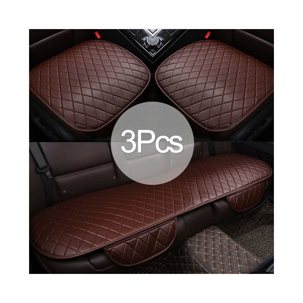 Housses de siège de voiture universelles en cuir PU (3 pièces marron) - Ensemble complet de coussins