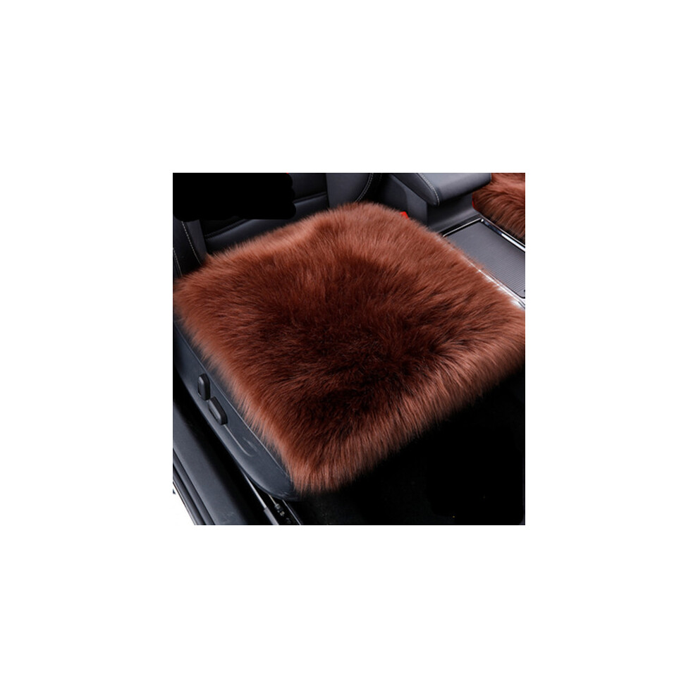 (Marron) Housse de siège de voiture en peau de mouton et laine Coussin de siège de voiture en fourrure