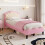 3ft Single Upholstered Bed Frame Pink+Beige (No Mattress) 1