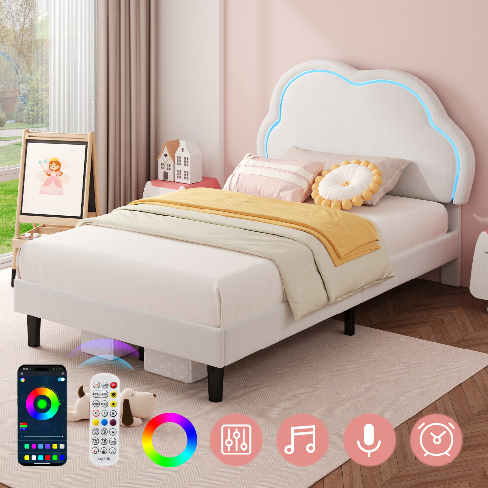 Btm ( White) 3Ft Single Upholstered Bed Cream