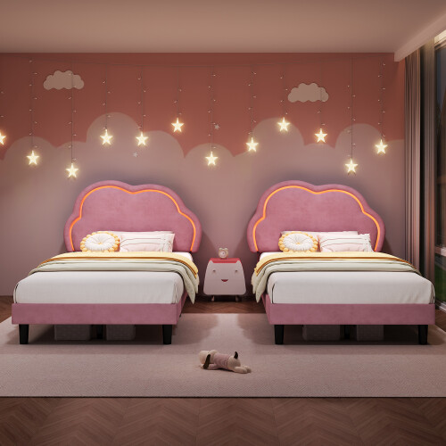 (Pink) 3ft Single Upholstered Bed 2