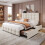 (Double, Beige) 4ft6 Double Upholstered Bed with 4 Storage Drawers 4