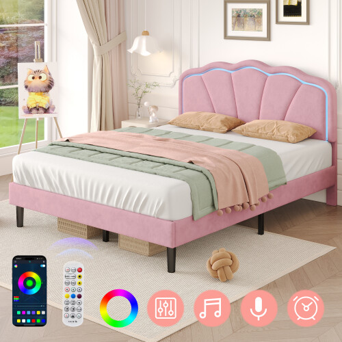 (Pink, 4ft6 Double) 3ft Single Upholstered Bed