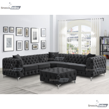 (6 Seater Right Hand Facing, Black) SnoozeOnline Monaco Velvet Corner Sofa 4,5 & 6 Seater Chesterfield Sofas Set
