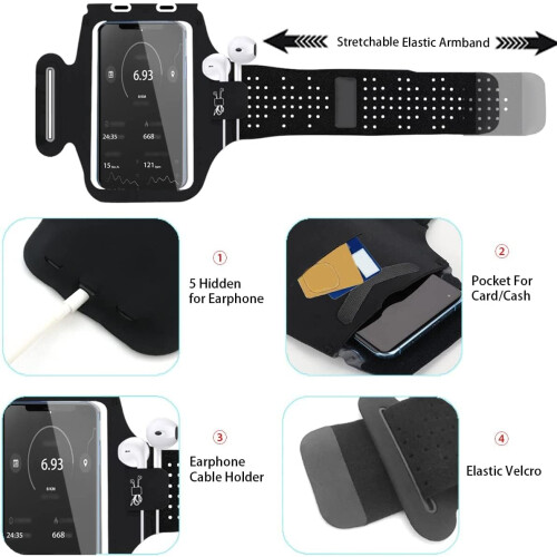 Adjustable Running Armband Phone Holder - Black, TPU 1