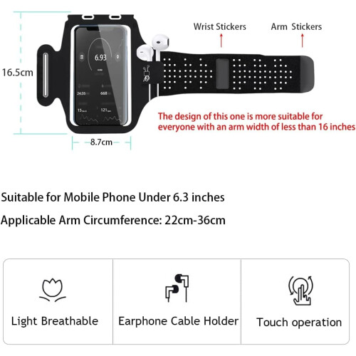Adjustable Running Armband Phone Holder - Black, TPU 2
