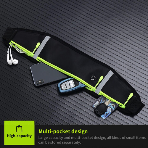 Running Belt Waist Pack with 3 Pockets - Adjustable & Reflective 2