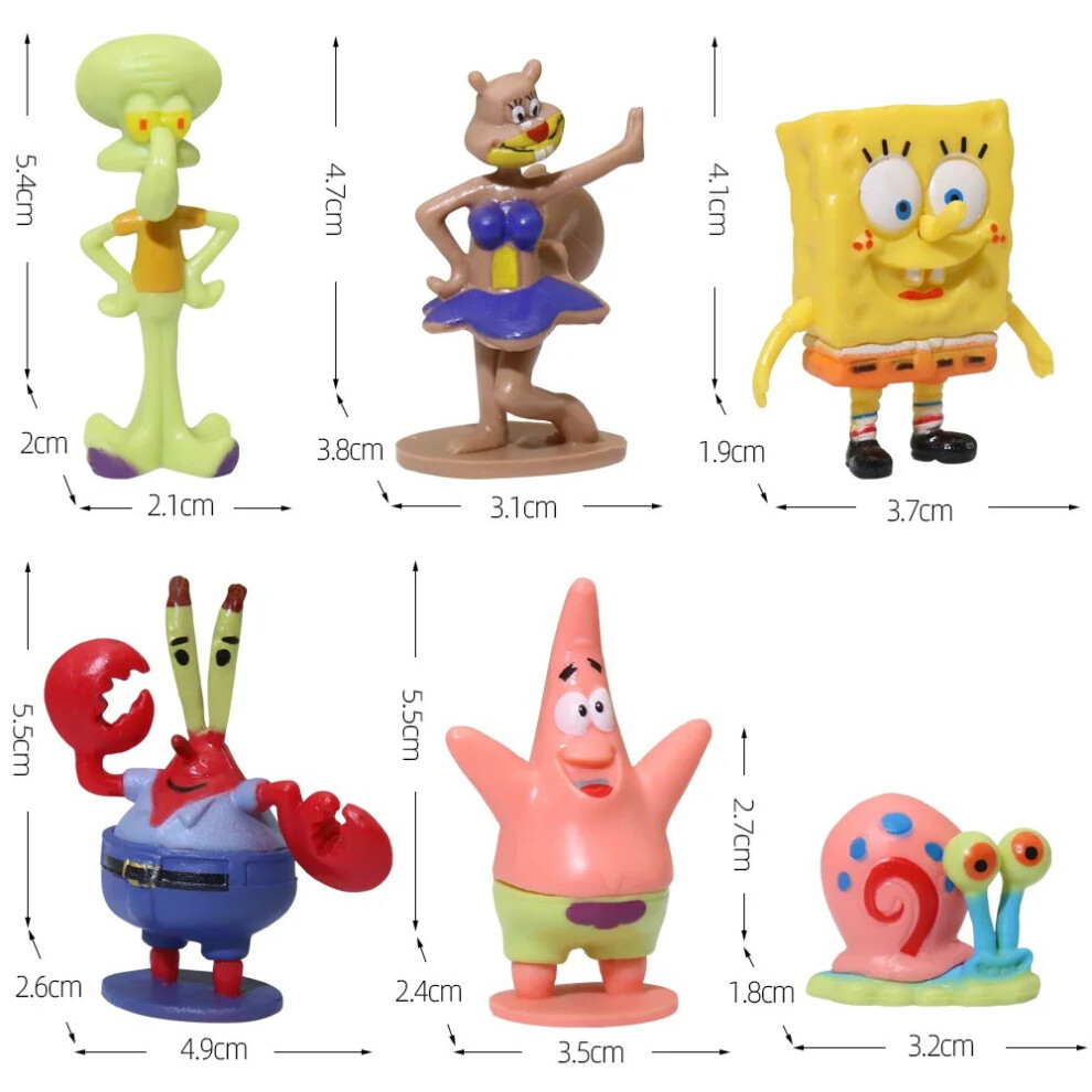 Lot de 6 figurines d'action Bob l'éponge, mini-poupées de dessin animé, décoration d'aquarium, aménagement