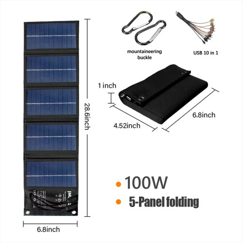 (Μαύρο 100W B) 100W Αναδιπλούμενο Φορτιστή Τηλεφώνου Ηλιακού Πάνελ