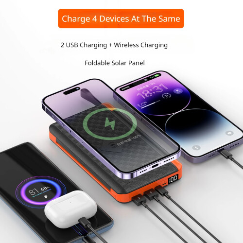 (10000mAh-Πράσινο) Αναδιπλούμενο Solar Power Bank with Solar Panel 20000mAh Wireless 2