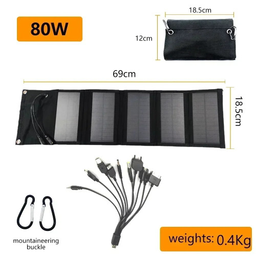 (Μαύρο 80W)80W Πτυσσόμενο Πλαίσιο Ηλιακού Πάνελ Power Bank για κινητό
