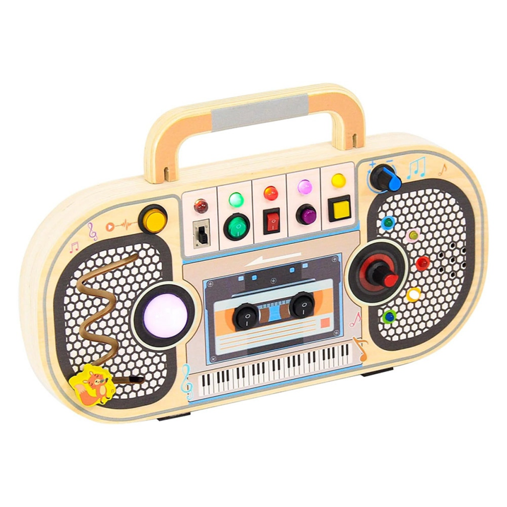 Photos - Other Toys Jojomino Wooden Digital Voice Recorder,5 Music Toggle Switchs Toy,Toddler Busy Board with 7 LED Light Toy