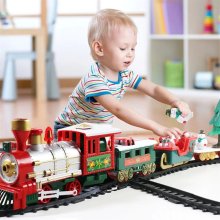Electric Christmas Train Toy Railway Car Racing with Music Santa Claus Tree Decoration