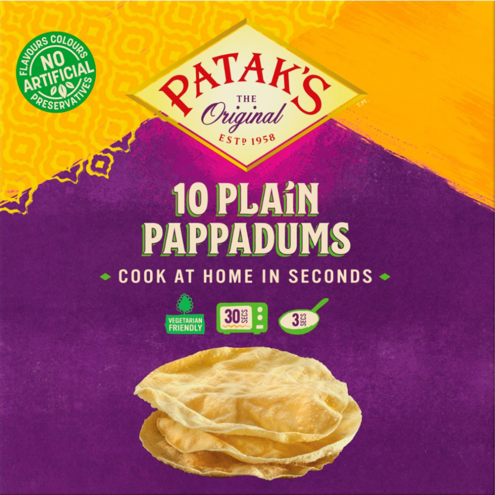 Pataks Patak's 10 Plain Pappadums - Ready To Cook 100G