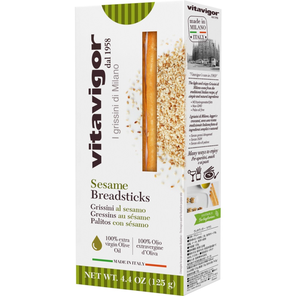 Vigor Vita Sesame Grissini Breadsticks, Crisp Italian Snack 125G - Perfect With Dips, Hors D'oeuvres & Salads Light
