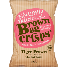 Brown Bag Crisps Tiger Prawn With A Hint Of Chilli & Lime 150G
