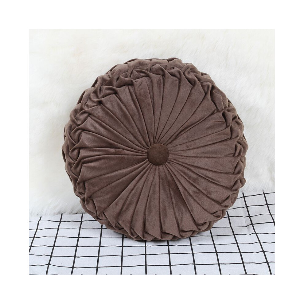 (Brown) Plush Round Pleated Pumpkin Pillow Couch Cushion Floor Pillow Home Decor For