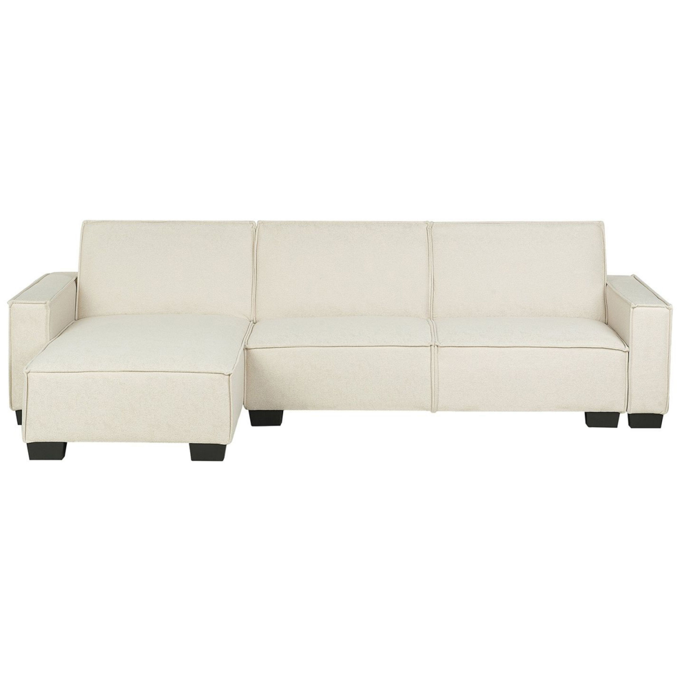 Right Hand Fabric Corner Sofa Bed Beige ROMEDAL