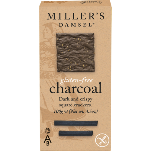 Border Artisan Biscuits Miller's Damsels Charcoal Crackers Sans Gluten 100g