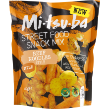 Mitsuba Beef Noodles Street Food Mix 140g - Savory Peanuts & Crunchy Rice Snacks