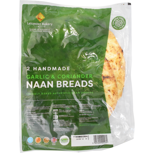 Leicester Bakery 2 Handmade Garlic & Coriander Naan Breads