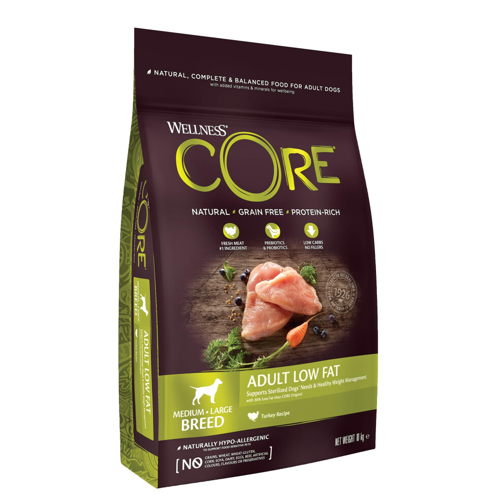 Wellness Core Grain Adult Low Fat, 10Kg, Turkey, Dry Dog Food For To Breeds, -Free, High Meat Content, Protein-Rich, Low In Fat, Supports Medium