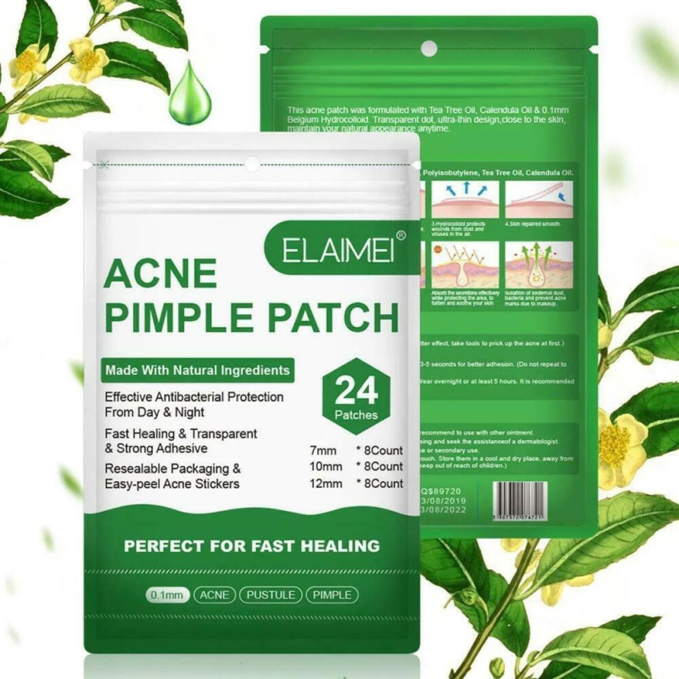 Elaimei 24X Acne Pimple Patches, Invisible Hydrocolloid Spot Treatment Stickers For Blemish & Scar Care