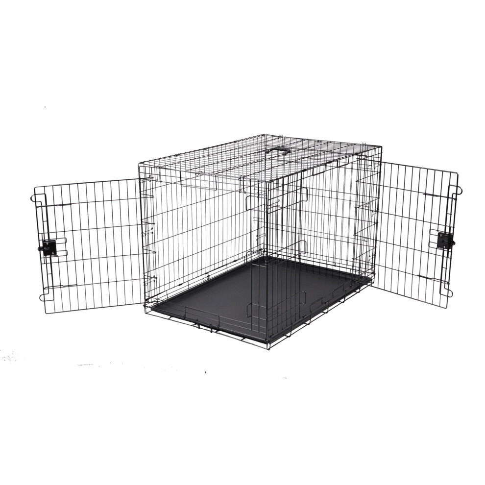 Amazon Basics XL Metal Dog Crate/Cage with Tray, Durable and Foldable Dog Cage with Double Door, Black, Extra Large 107cm (42")