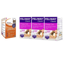Feliway Cystease, for stress-related bladder problems in cats - 300 Capsules & Classic 30 day Refill x3 Value Pack Classic comforts cats, helps solve