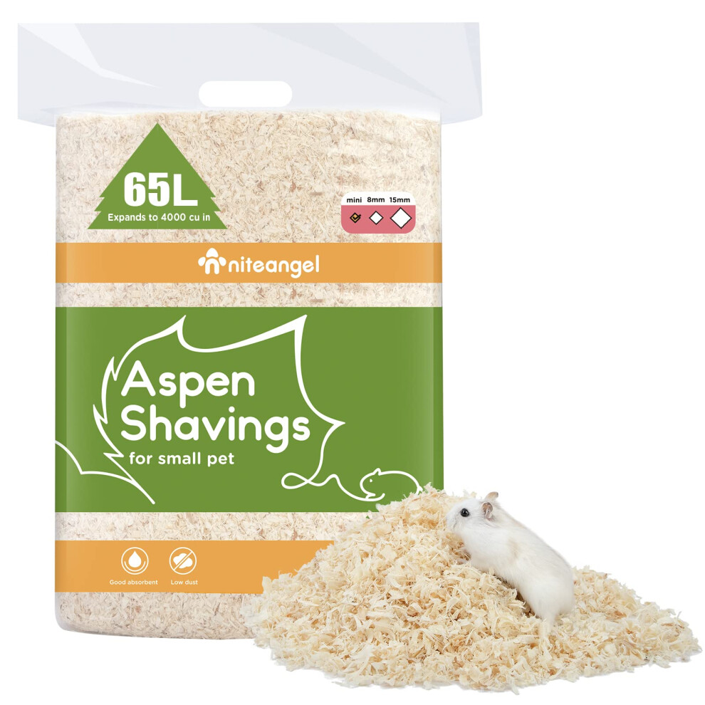 Niteangel 65L Aspen Shaving Hamster Beddings For Syrian Dwarf Hamster Gerbil Mice Degu Rat Rabbit Bunny Guinea Pig Chinchilla Hedgehog Or Other Small