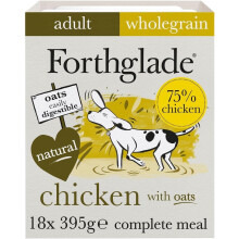 Forthglade Wet Dog Food (18 x 395g) Trays- Adult 1 year +, Chicken with Vegetables and Wholegrain Oats, Stomach Sensitive Wet Dog Food Trays, Complete