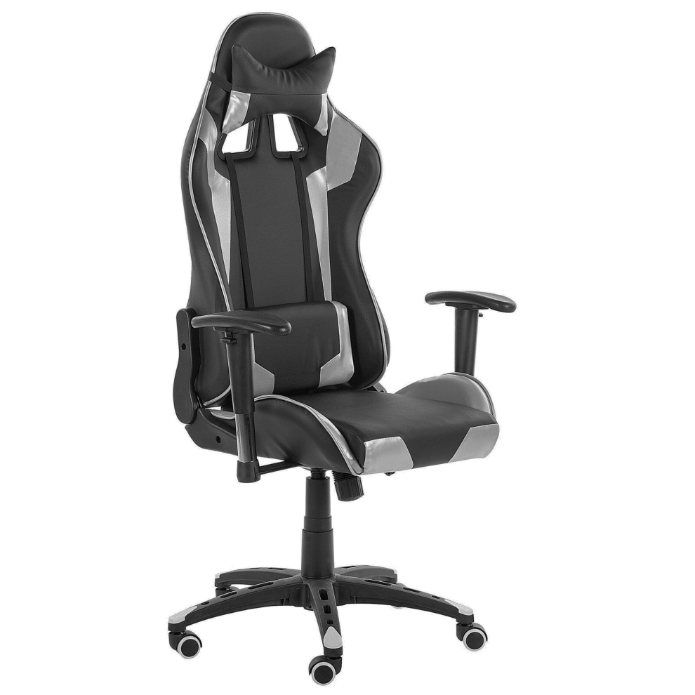 Gaming Chair Swivel KNIGHT Faux Leather Silver