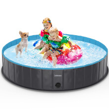 lunaoo Dog Pool Foldable Dog Paddling Pool, Portable Kiddie Pool for Kids, Outdoor Dog Swimming Pool PVC Bathing Tub for Large Small Dogs, Light Blue,