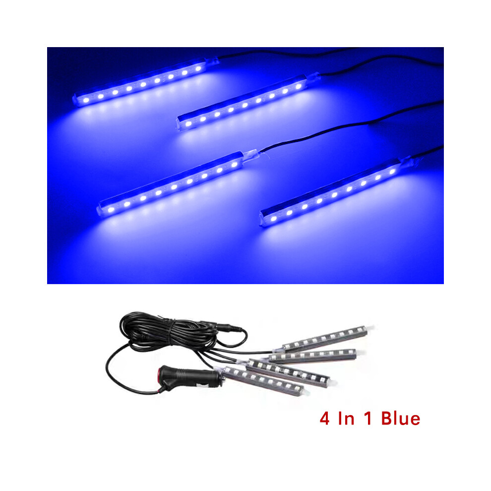 (4x9 Bleu) Barre LED Rétroéclairage Intérieur Voiture Ambiance Lumière Pied Avec Allume-cigare Lampe