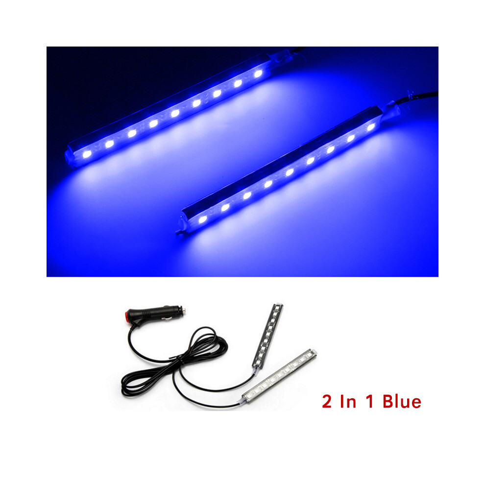 (2x9 Bleu) Barre LED Rétroéclairage Intérieur Voiture Ambiance Lumière Pied Avec Allume-cigare Lampe