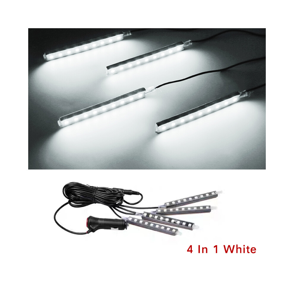 (4x9 Blanc) Barre LED Rétroéclairage Intérieur Voiture Ambiance Lumière Pied Avec Allume-cigare Lampe