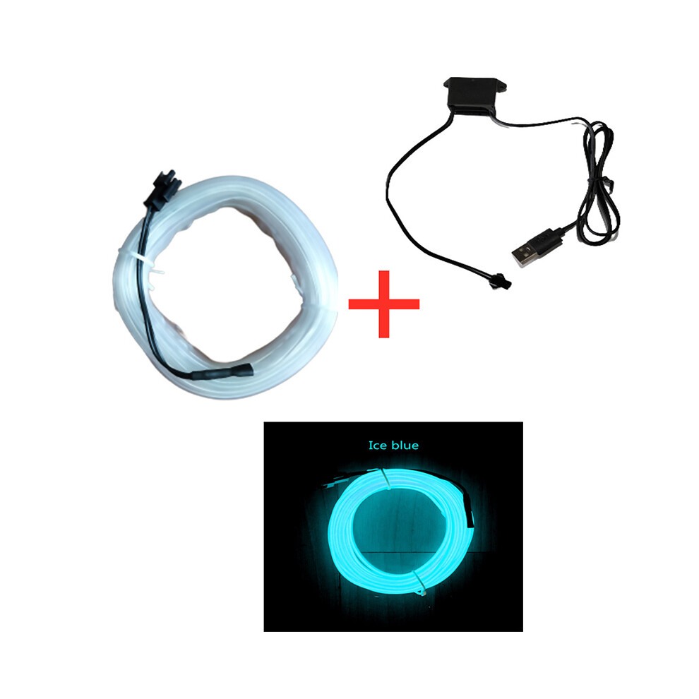 (1M-bleu glacier) 1M/3M/5M Lampe LED décorative d'intérieur de voiture Câblage EL Bande néon pour Auto