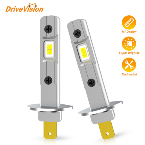 (H1(24V)-6000K Kaltweiß)DRIVEVISION 2 Stück LED-Glühbirne H1 LED-Scheinwerfer, Mini-Design, kabellos,