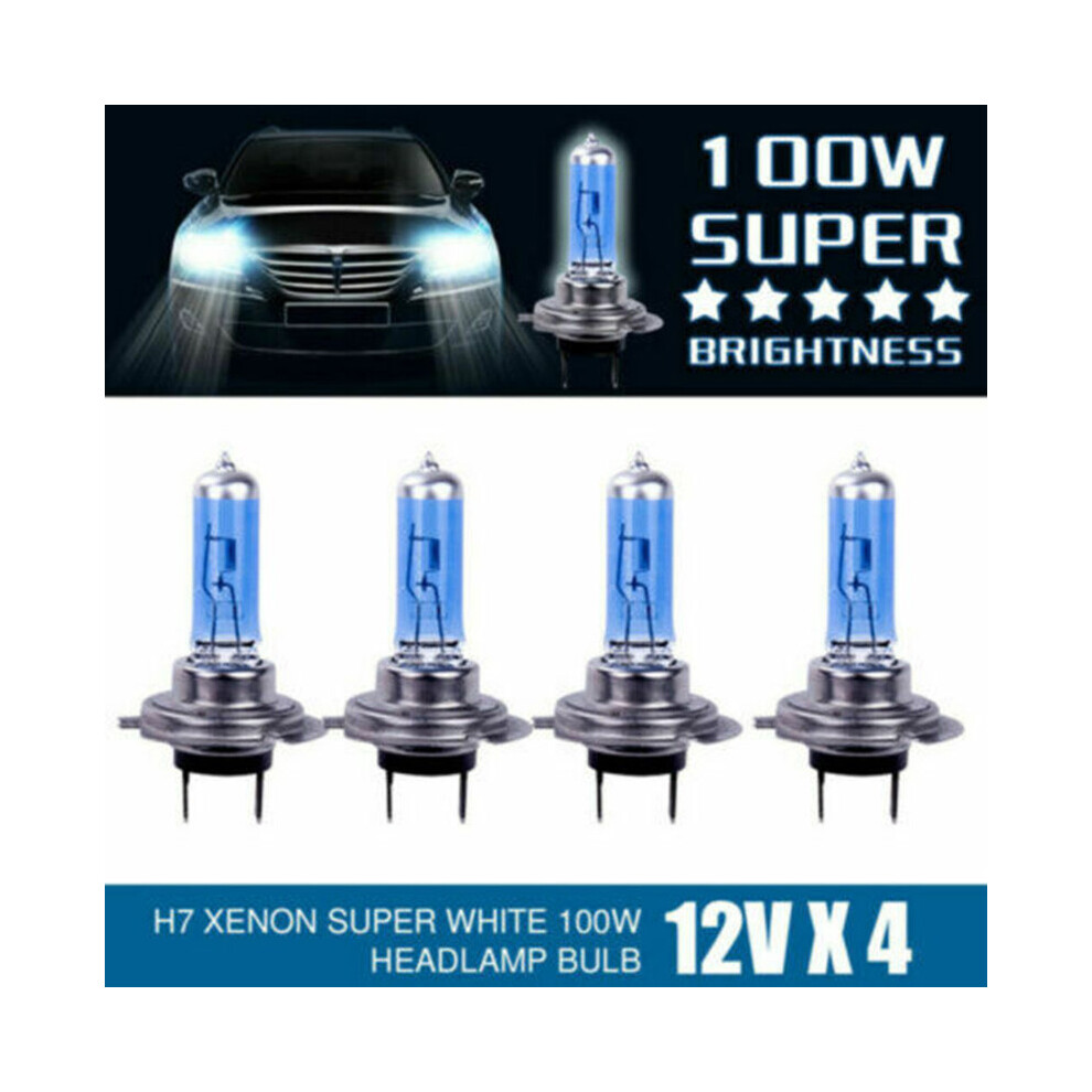 4pcs White 12V H7 100W 6000K Halogen Lamp Super Bright Halogen Car Headlight Bulbs SUPERWHITE HALOGEN H7 Headlight Bulbs